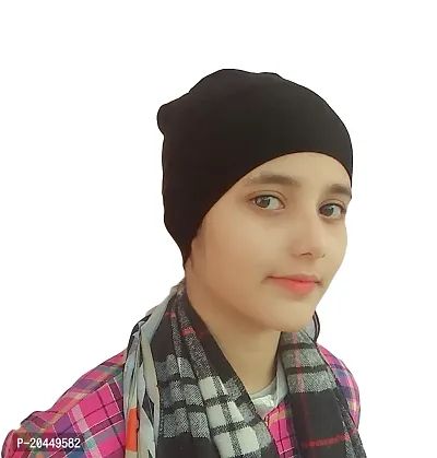 Women Cotton Hosiery Solid Hijab Headband Underscarf Cap for women (Black, Free Size)-thumb3