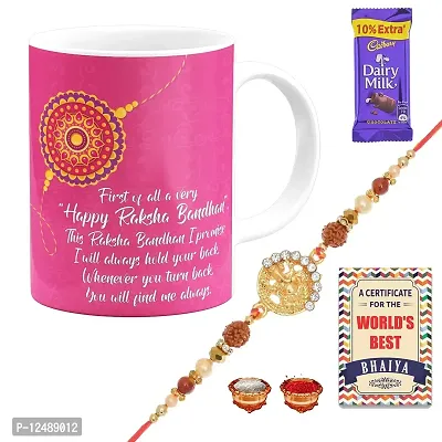 Poorak Rakhi Chocolate gift hamper with sticker and rakhi for Brother including roli kumkum and chawal and coffe mug for bhaiya - 30789_RK_9003_CB-thumb0