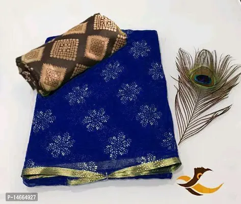 Stylish Chiffon Saree With Blouse Piece For Women-thumb0