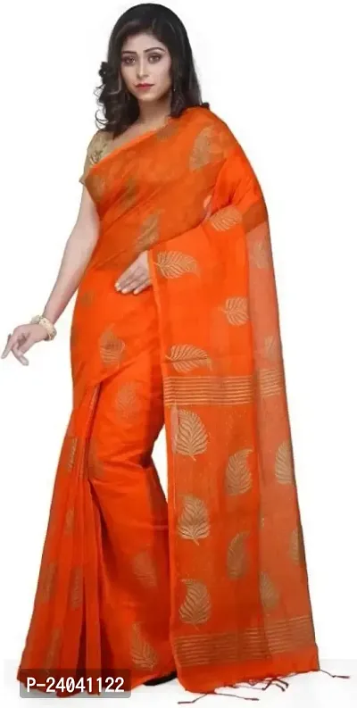 Golden Colorblock Leaf Printed Cotton Silk Saree-thumb0