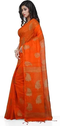 Golden Colorblock Leaf Printed Cotton Silk Saree-thumb1