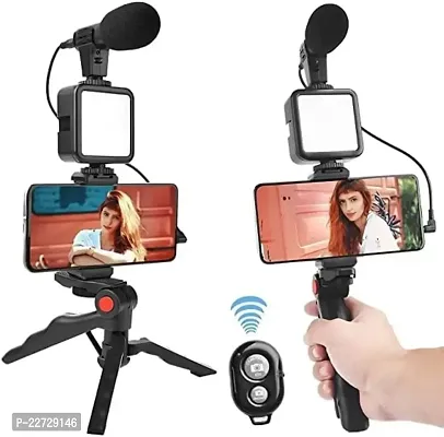 EL SMO Camera Video Recording Vlogging Kit for Video Making Mic Mini Tripod Stand LED Light Phone Holder Clip for Making Videos Podcasting-thumb0