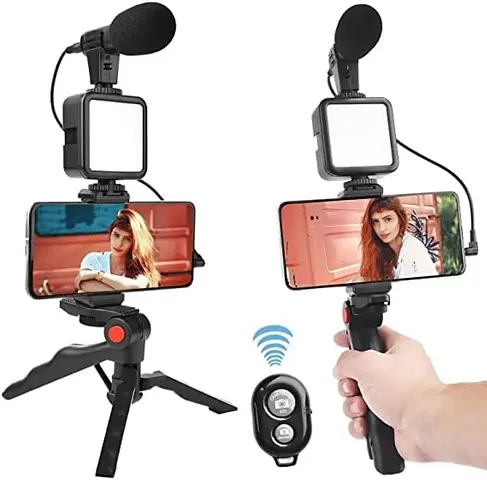 EL SMO Camera Video Recording Vlogging Kit for Video Making Mic Mini Tripod Stand LED Light Phone Holder Clip for Making Videos Podcasting