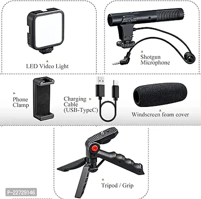 EL SMO Camera Video Recording Vlogging Kit for Video Making Mic Mini Tripod Stand LED Light Phone Holder Clip for Making Videos Podcasting-thumb2