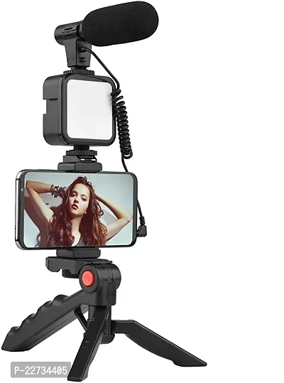 Mobile Video Recording kit with Mini Tripod with Shotgun Podcast Microphone Phone Holder LED Light for YouTube Video Tiktok Vlog Photography Reel Maker kit with Light and Tripod-thumb0