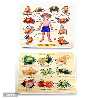 EL SMO Wooden Jigsaw Puzzles, Vegetable Body Parts, Learning Educational Toys Board Game for Kids and Adults, Pack of 2-thumb0