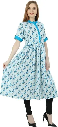 CoFo Women Floral Printed Pure Cotton Anarkali Kurta (X-Large) Blue-thumb2