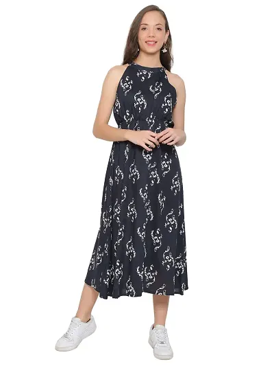 CoFo Women's Black Cotton Rayon Casual Wear Maxi Dress (Small)