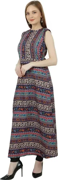 CoFo Women Crepe Printed Fit and Flared Sleeveless Dress | Long Dress for Women and Girls-thumb2