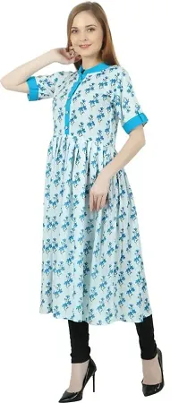 CoFo Women Floral Printed Pure Cotton Anarkali Kurta (X-Large) Blue-thumb1