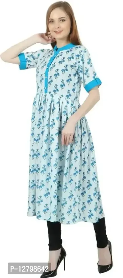 CoFo Women Floral Printed Pure Cotton Anarkali Kurta (X-Large) Blue-thumb2