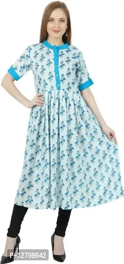 CoFo Women Floral Printed Pure Cotton Anarkali Kurta (X-Large) Blue-thumb0