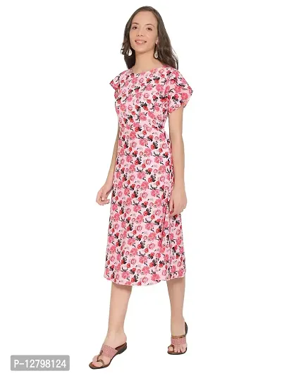 CoFo Women Frill Maxi Dress/Women's Pink Crepe A-Line Floral Printed Maxi Dress-thumb3