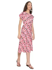 CoFo Women Frill Maxi Dress/Women's Pink Crepe A-Line Floral Printed Maxi Dress-thumb1