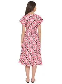 CoFo Women Frill Maxi Dress/Women's Pink Crepe A-Line Floral Printed Maxi Dress-thumb4