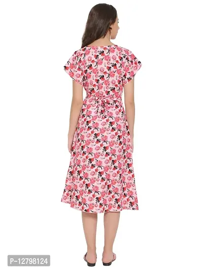 CoFo Women Frill Maxi Dress/Women's Pink Crepe A-Line Floral Printed Maxi Dress-thumb5