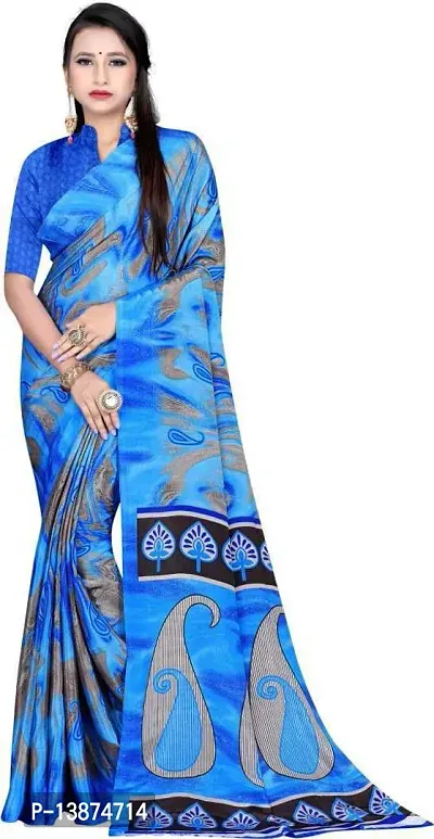 Stylish Crepe Multicoloured Printed Saree with Blouse piece For Women Pack Of 1-thumb0