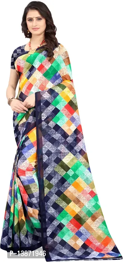 Stylish Georgette Multicoloured Printed Saree with Blouse piece For Women Pack Of 1