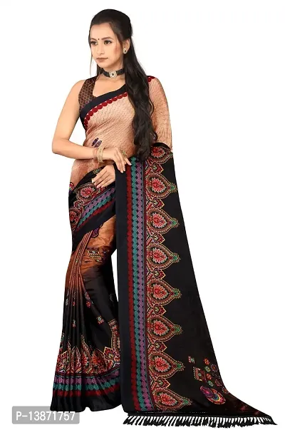 Stylish Crepe Multicoloured Embroidered Saree with Blouse piece For Women Pack Of 1