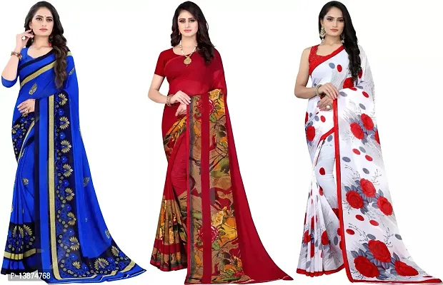 Buy Kashvi sarees Georgette with Blouse Piece Saree (Pack of 3)  (Trio_1080_1107_2_2942_1_Multi_One Size) at Amazon.in