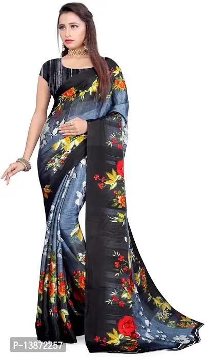 Stylish Crepe Multicoloured Printed Saree with Blouse piece For Women Pack Of 1-thumb0