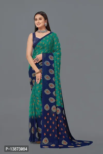 Stylish Georgette Multicoloured Printed Saree with Blouse piece For Women Pack Of 1