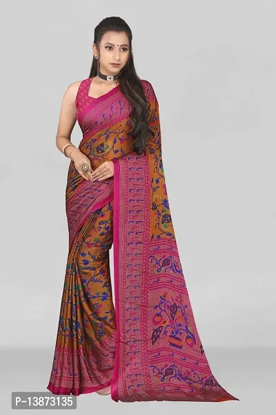 Stylish Chiffon Multicoloured Printed Saree with Blouse piece For Women Pack Of 1