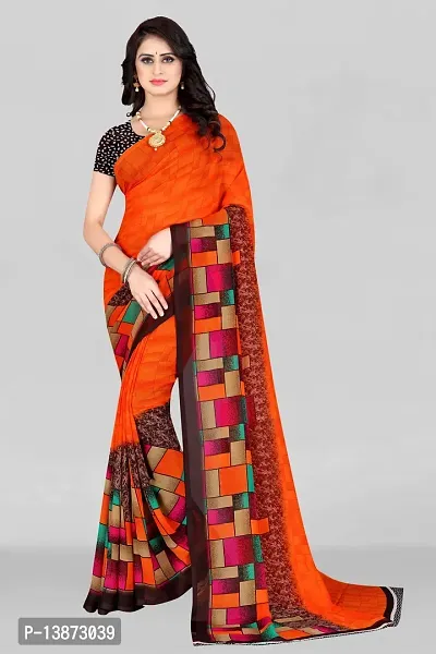 Stylish Georgette Multicoloured Printed Saree with Blouse piece For Women Pack Of 1-thumb0