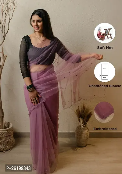 Net Pink Embroidered Saree with blouse