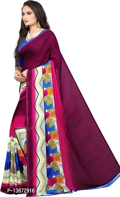 Stylish Georgette Multicoloured Printed Saree with Blouse piece For Women Pack Of 1-thumb3