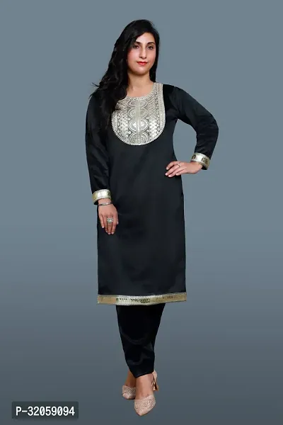 Beautiful Velvet Black Embroidered Kurta Pant Set For Women-thumb0