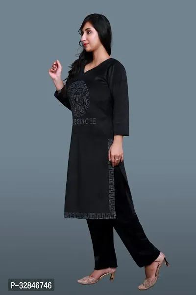 Stylish Black Solid Silk Kurta For Women-thumb0