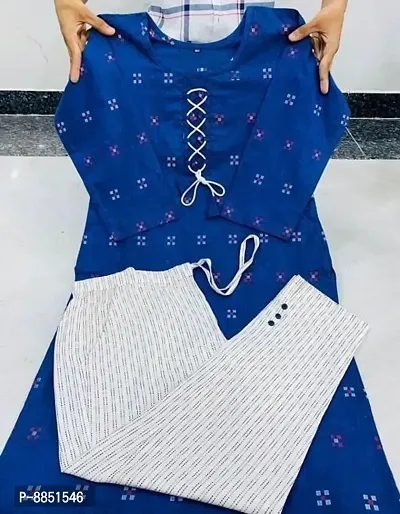 Women Khadi Cotton Printed Straight Kurta Bottom with Dupatta-thumb0