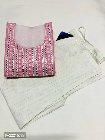 Pink Mirrored Glass Embroidered Kurti and Pant Set