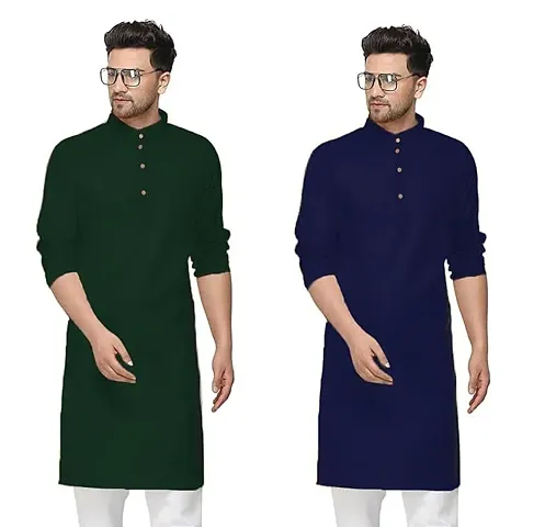 Mens KneeLength Viscose Rayon Straight Kurta with Exquisite Mirror Work Perfect for Festive Party Ethnic WearPACK OF 2