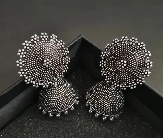 Trendy Designer Alloy Oxidised Silver Jhumka Earrings