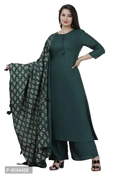 Women and Girls REYON Kurti, Plazo with Dupatta-Set -MEROON-thumb2