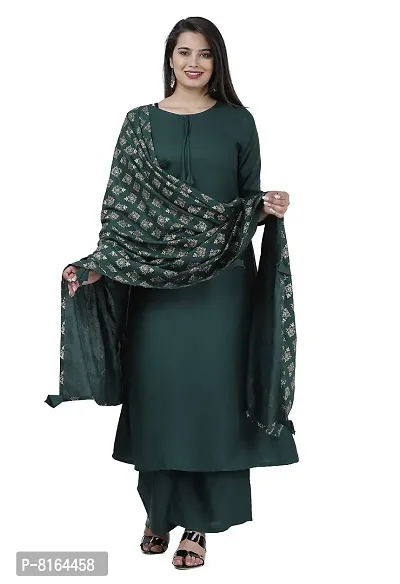 Women and Girls REYON Kurti, Plazo with Dupatta-Set -MEROON-thumb4