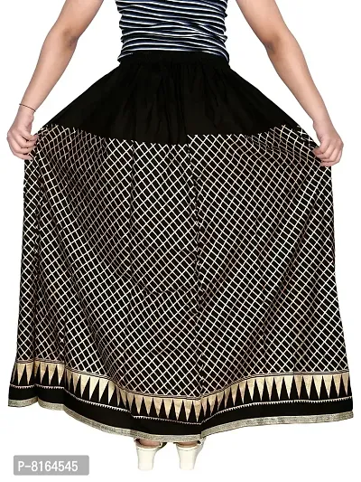 KURTISKIRT Women and Girl Gold Printed Skirt-Women and Girl (Free Size, Black)-thumb3