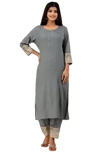 Women's Rayon Katha Work Kurta with Pant  Dupatta Set with Printed-thumb4