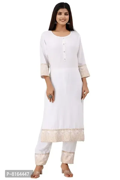 Women's Rayon Katha Work Kurta with Pant  Dupatta Set with Printed-thumb5