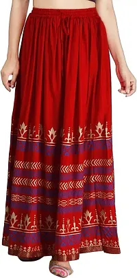 KURTISKIRTS Girls and Women Gold Printed Rayon Skirt-White (Free Size, RED)-thumb3