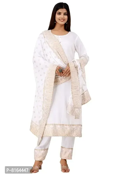 Women's Rayon Katha Work Kurta with Pant  Dupatta Set with Printed-thumb2