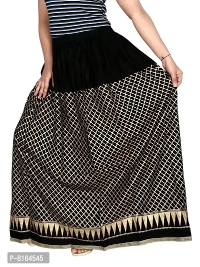 KURTISKIRT Women and Girl Gold Printed Skirt-Women and Girl (Free Size, Black)-thumb5