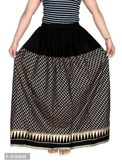 KURTISKIRT Women and Girl Gold Printed Skirt-Women and Girl (Free Size, Black)-thumb0