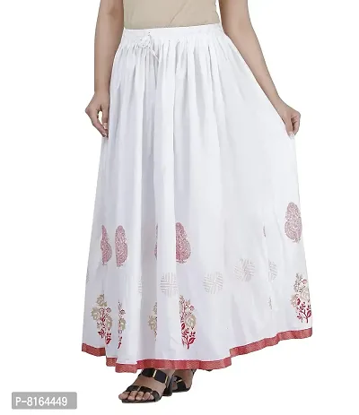 KURTISKIRTS Women and Girls Gold Printed Rayon Skirt-White (Free Size, White)-thumb4