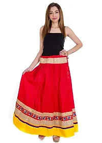 KURTISKIRTS Girls and Women ZARI Work KAMER Border Rayon -Skirt-Black (Free Size, RED)-thumb1