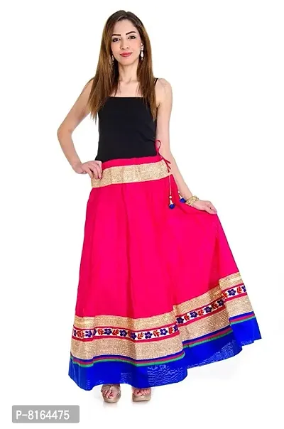 KURTISKIRTS Girls and Women ZARI Work KAMER Border Rayon -Skirt-Black (Free Size, Pink)