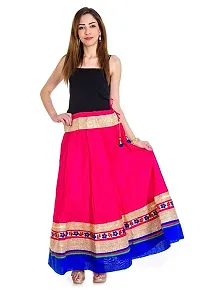 KURTISKIRTS Girls and Women ZARI Work KAMER Border Rayon -Skirt-Black (Free Size, Pink)-thumb1