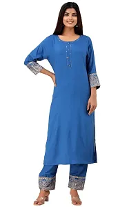 Women's Rayon Katha Work Kurta with Pant  Dupatta Set with Printed-thumb4